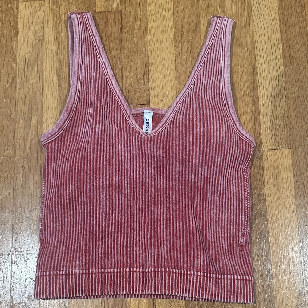 *last chance* Zenana | Women's Deep Red Striped Crop Tank Top